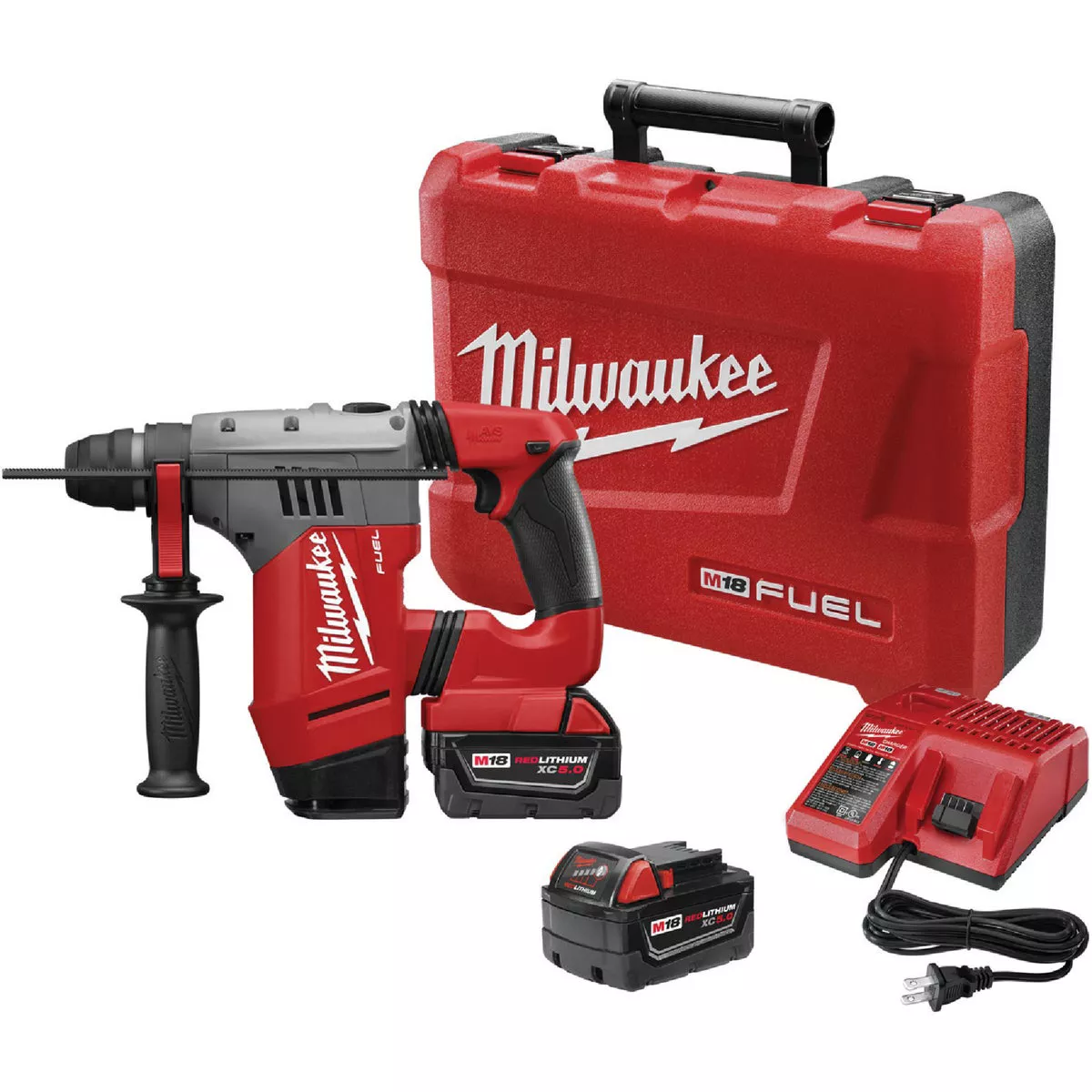 Milwaukee M18 Fuel 18 V. 1-1/8 In. Keyless Cordless SDS-Plus Rotary Hammer Kit with 2 5.0 Ah Batteries