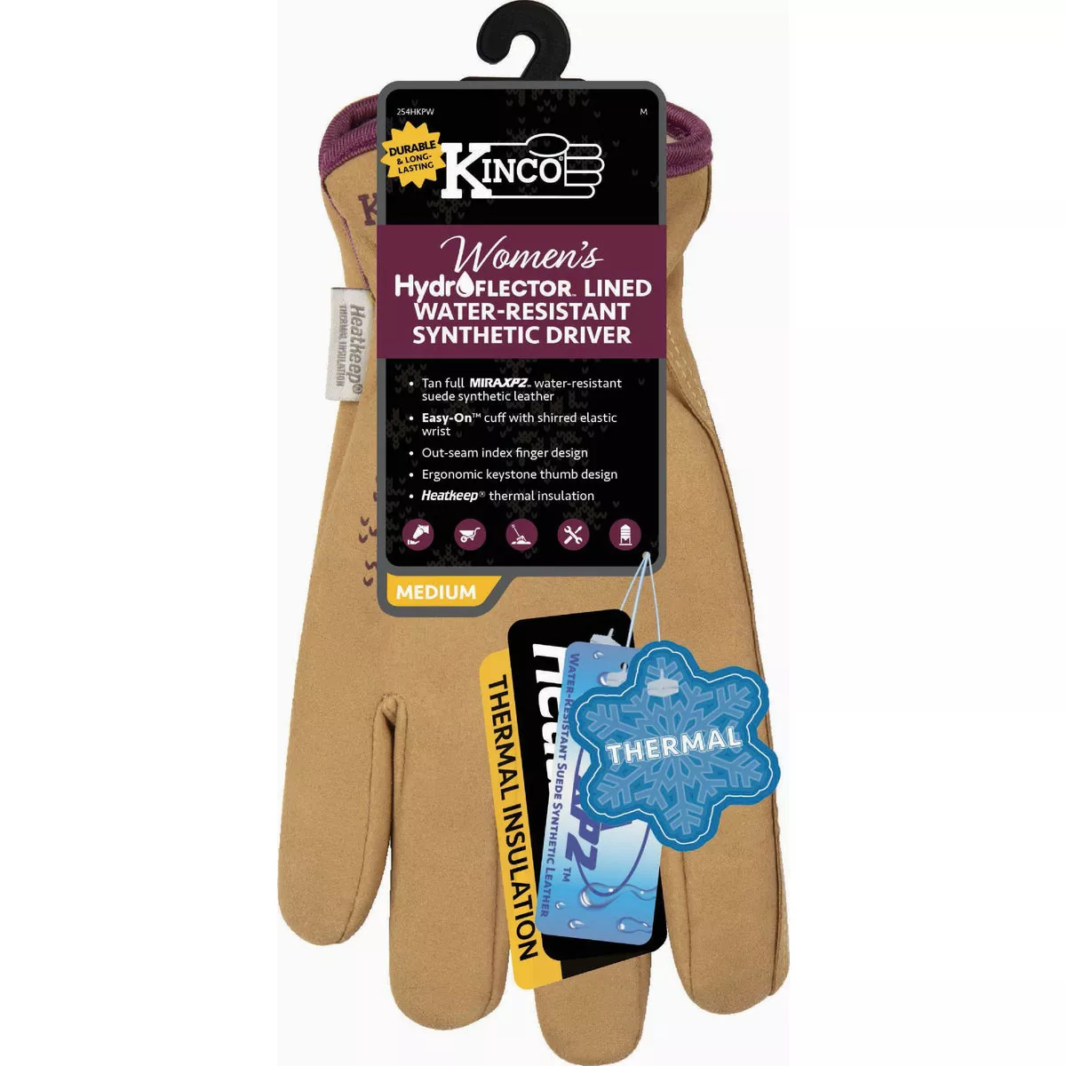 Kinco HydroFlector Women's Large Lined Water-Resistant Synthetic Driver Glove-