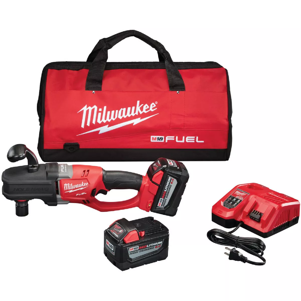 Milwaukee M18 Fuel 18 V. 7/16 In. Quik-Lok Cordless Hole Hawg Right Angle Drill Kit with 2 Batteries