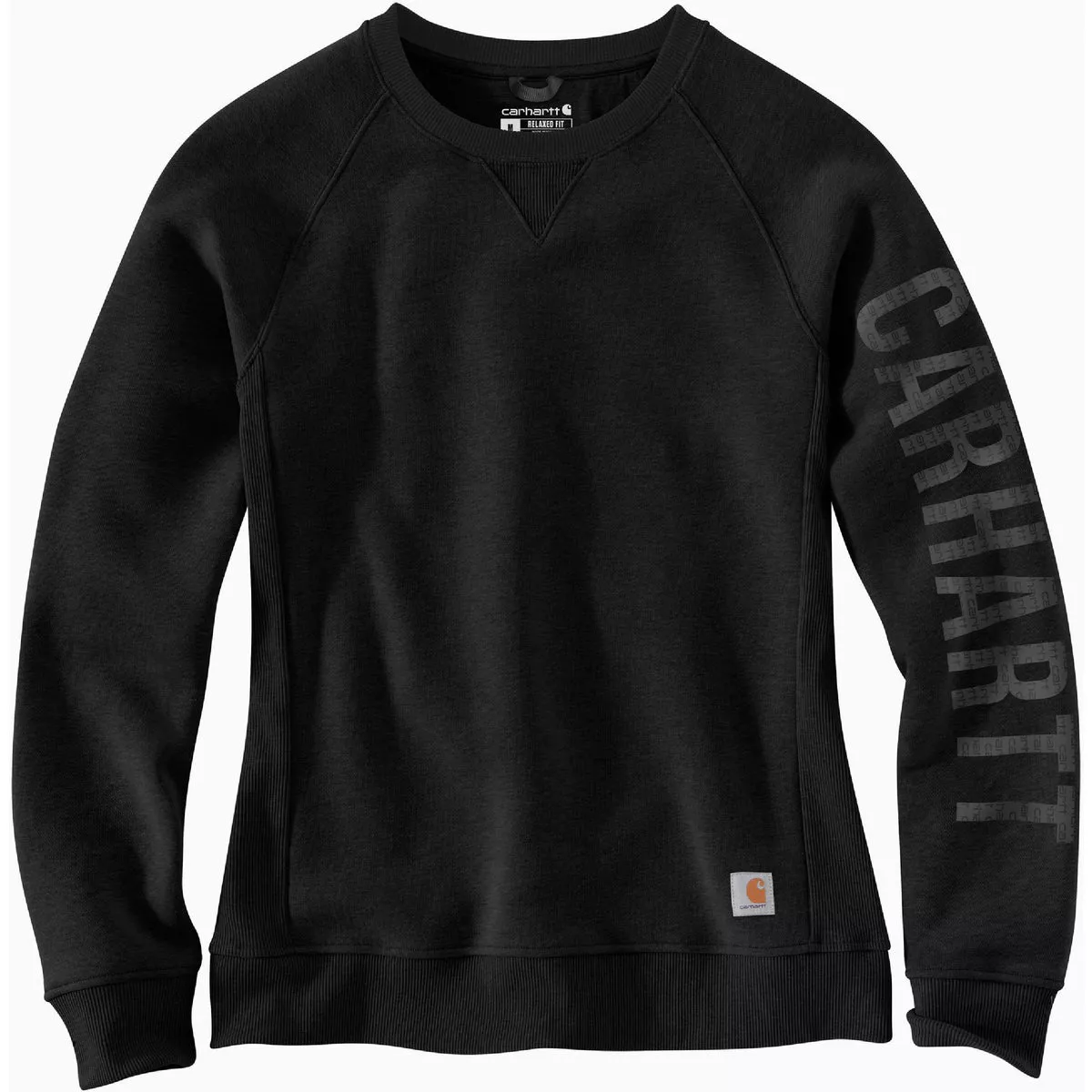 Carhartt Women's Small Regular Black Midweight Block Logo Sleeve Graphic Crewneck Sweatshirt, Relaxed Fit