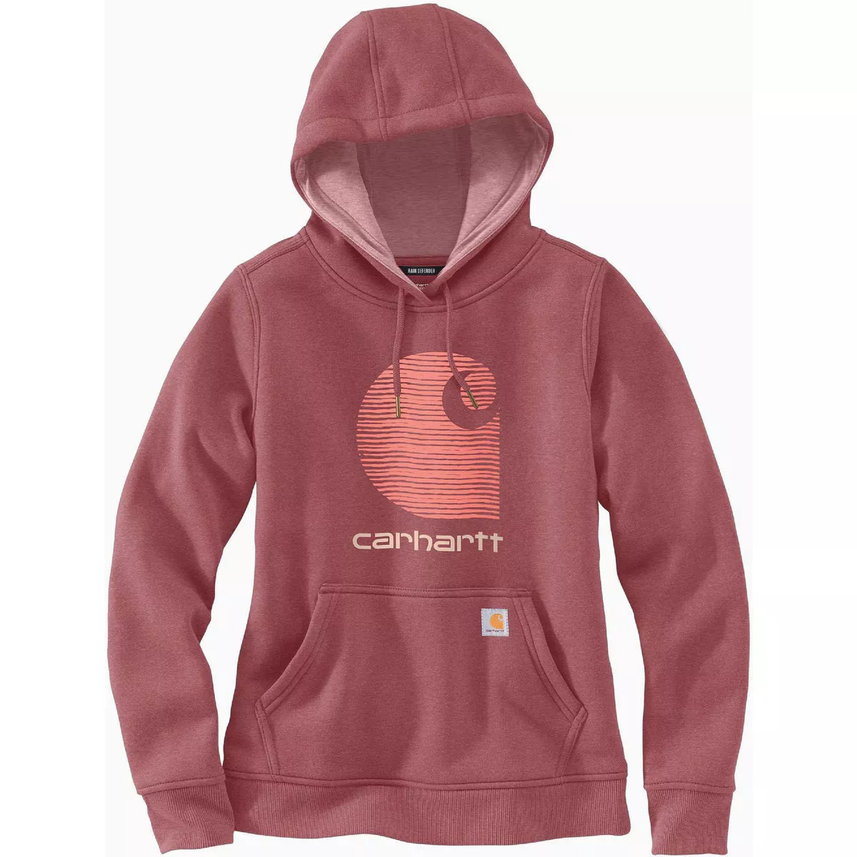 Carhartt Rain Defender Women's Large Regular Iron Ore Heather Midweight C Logo Graphic Pullover Hooded Sweatshirt, Relaxed Fit