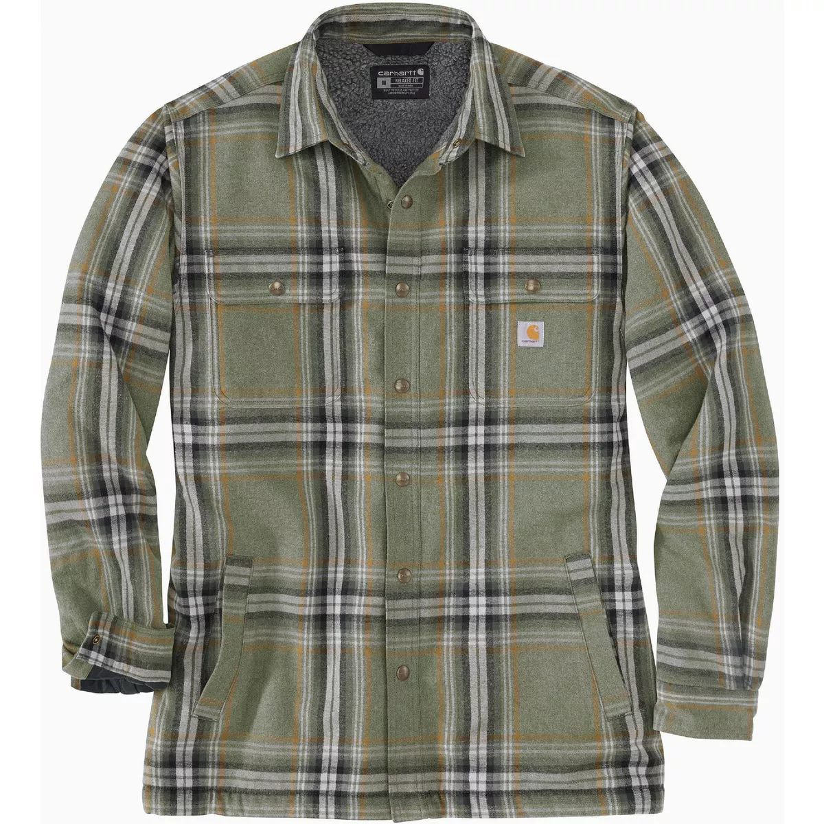 Carhartt Men's Medium Regular Basil Flannel Sherpa-Lined Shirt Jacket, Relaxed Fit