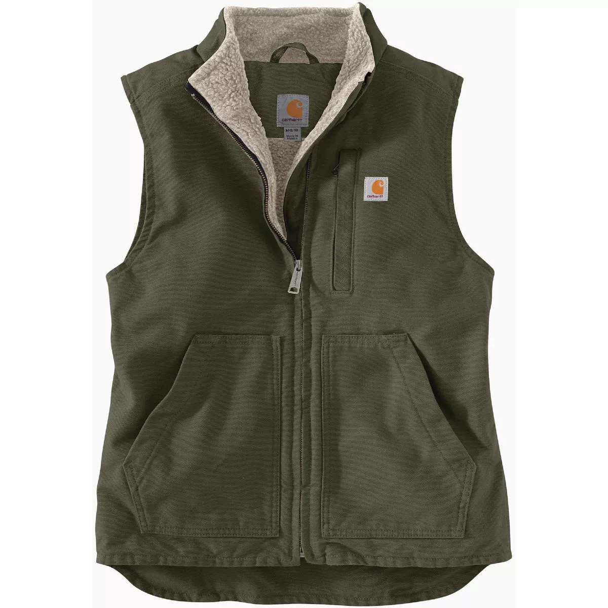 Carhartt Women's 1X Regular Basil Washed Duck Sherpa-Lined Mock-Neck Vest, Relaxed Fit