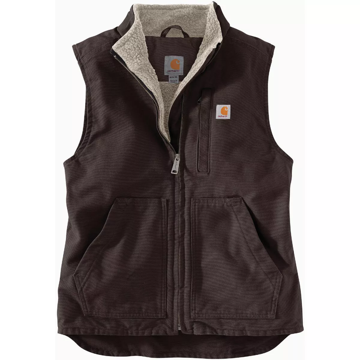 Carhartt Women's Medium Regular Dark Brown Washed Duck Sherpa-Lined Mock Neck Vest, Relaxed Fit
