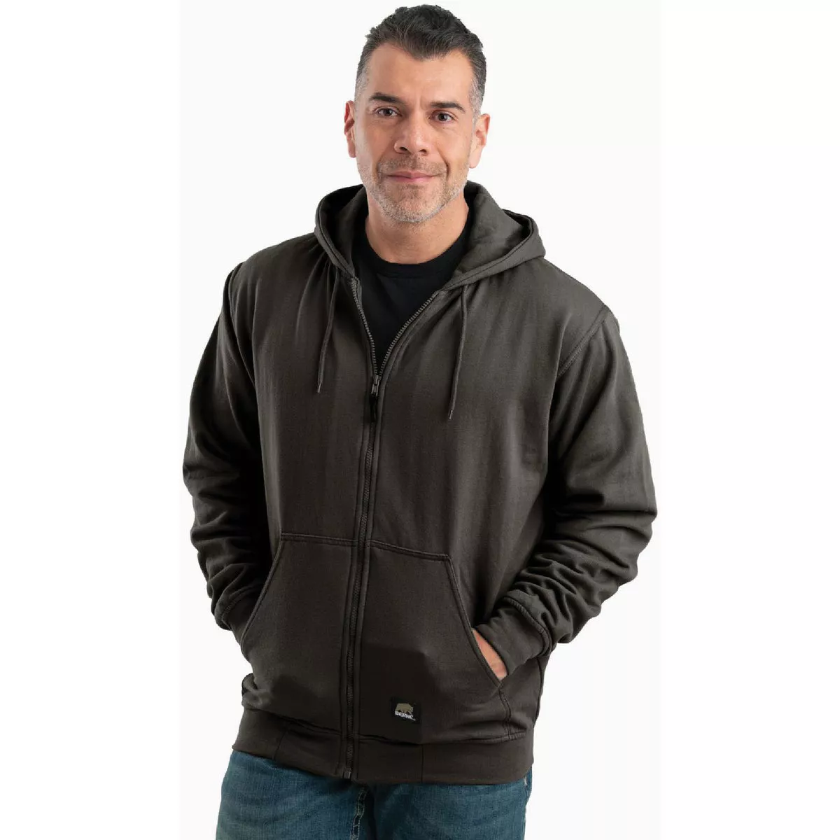 Berne Men's Large Tall Charcoal Heritage Thermal-Lined Full-Zip Hooded Sweatshirt