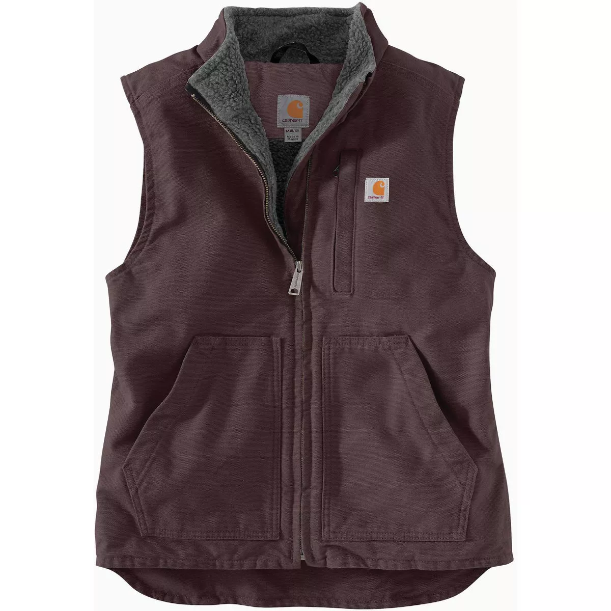 Carhartt Women's XS Regular Blackberry Washed Duck Sherpa-Lined Mock-Neck Vest, Relaxed Fit