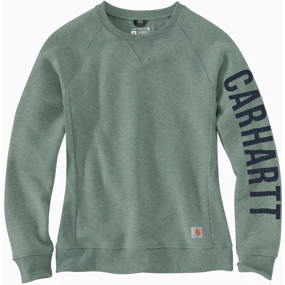 Carhartt Women's 3X Regular Jade Heather Midweight Block Logo Sleeve Graphic Crewneck Sweatshirt, Relaxed Fit