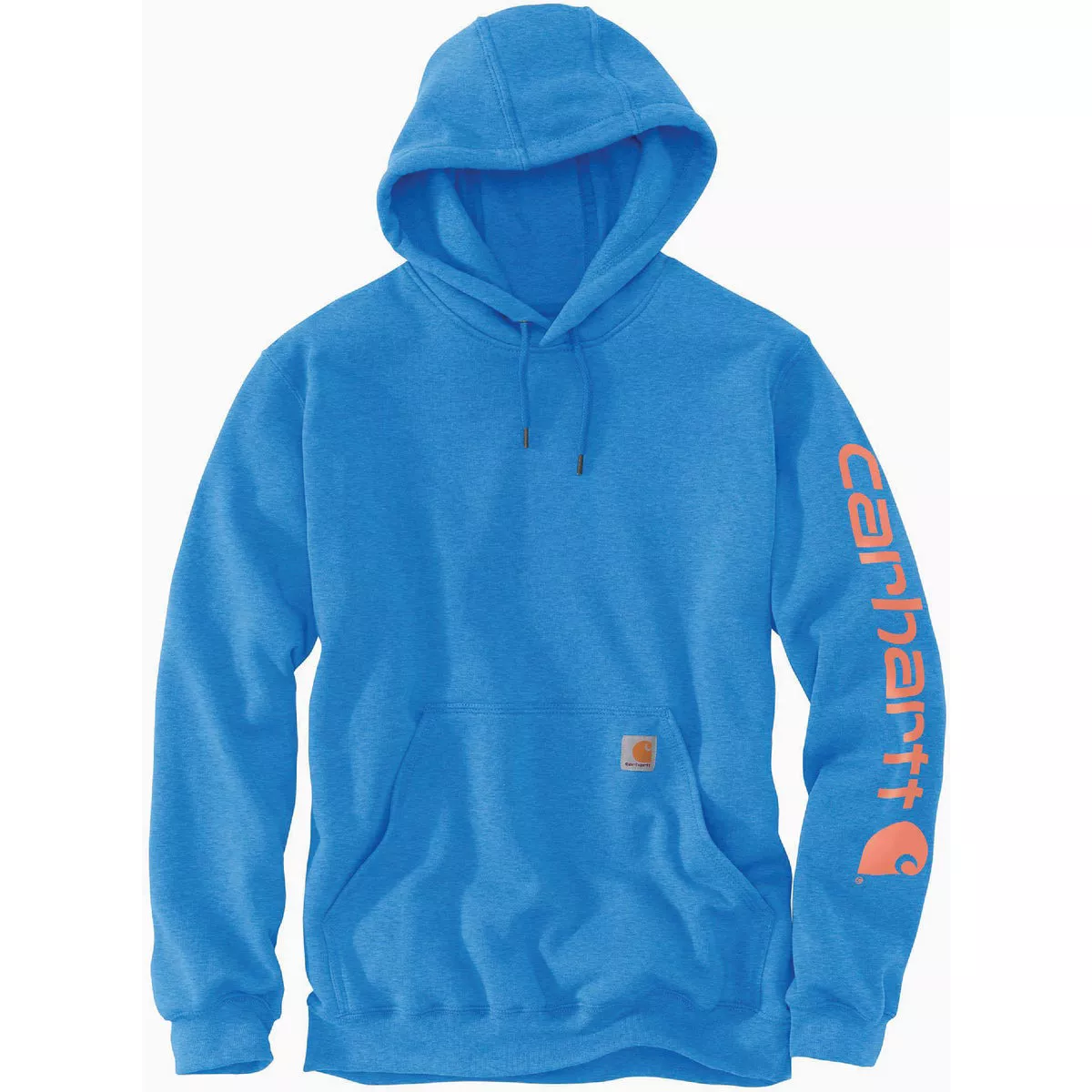 Carhartt Men's 3XL Regular Marine Blue Heather Midweight Logo Sleeve Graphic Pullover Hooded Sweatshirt, Loose Fit