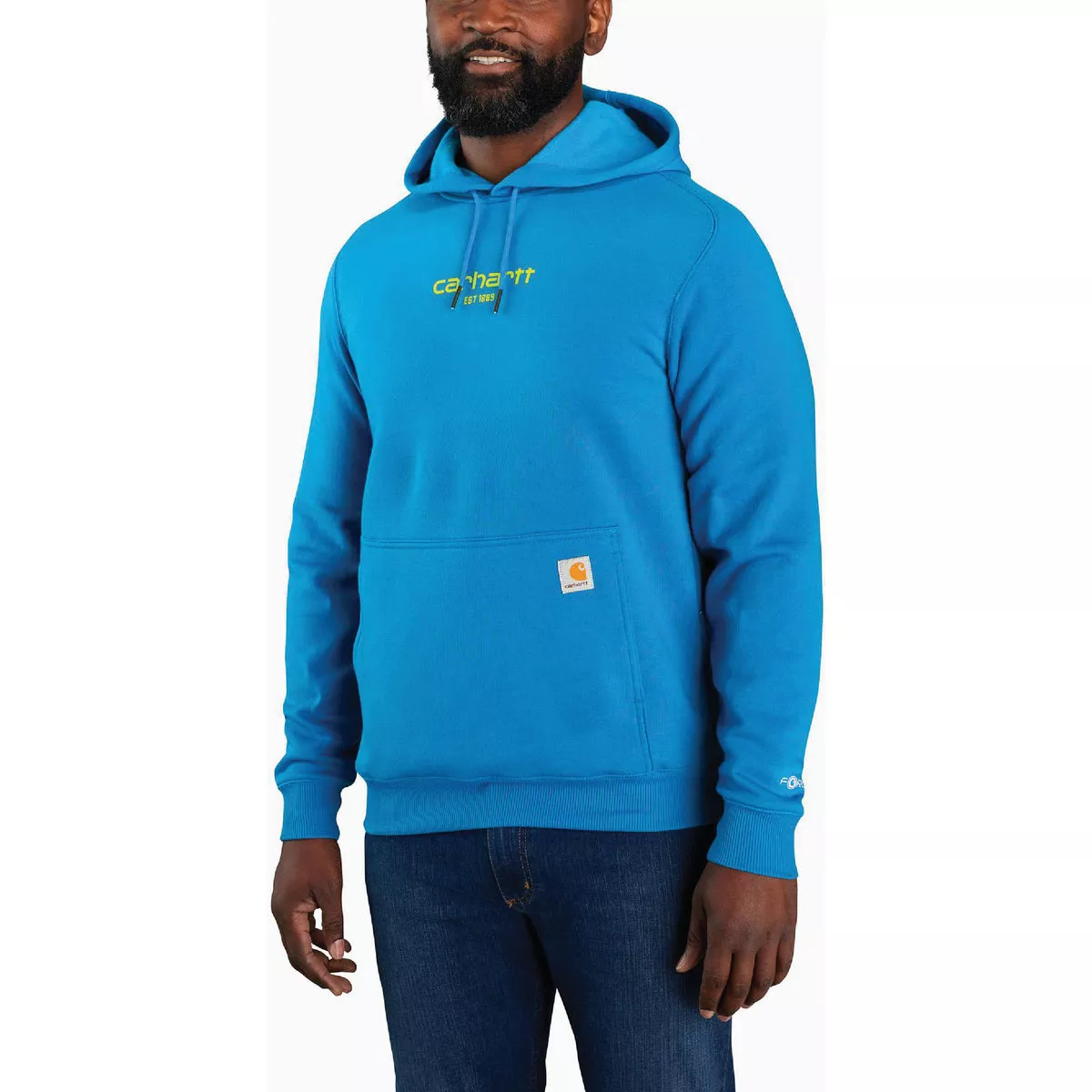 Carhartt Force Men's Large Tall Marine Blue Lightweight Logo Graphic Pullover Hooded Sweatshirt, Relaxed Fit