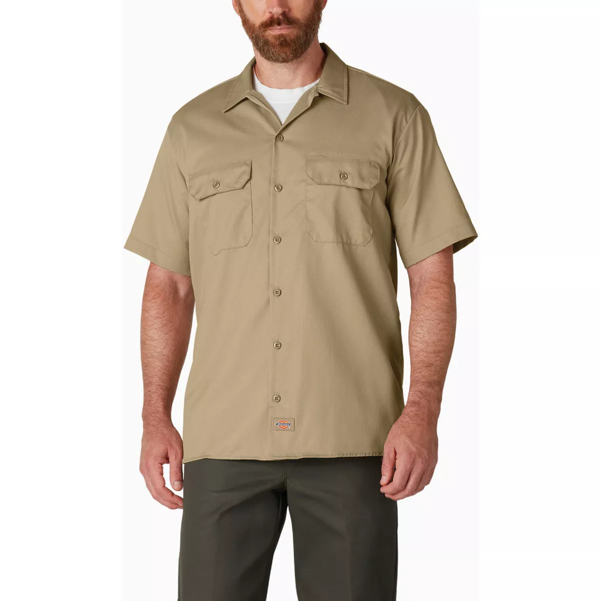 Dickies Men's 2XL Khaki Short Sleeve Button-Down Work Shirt