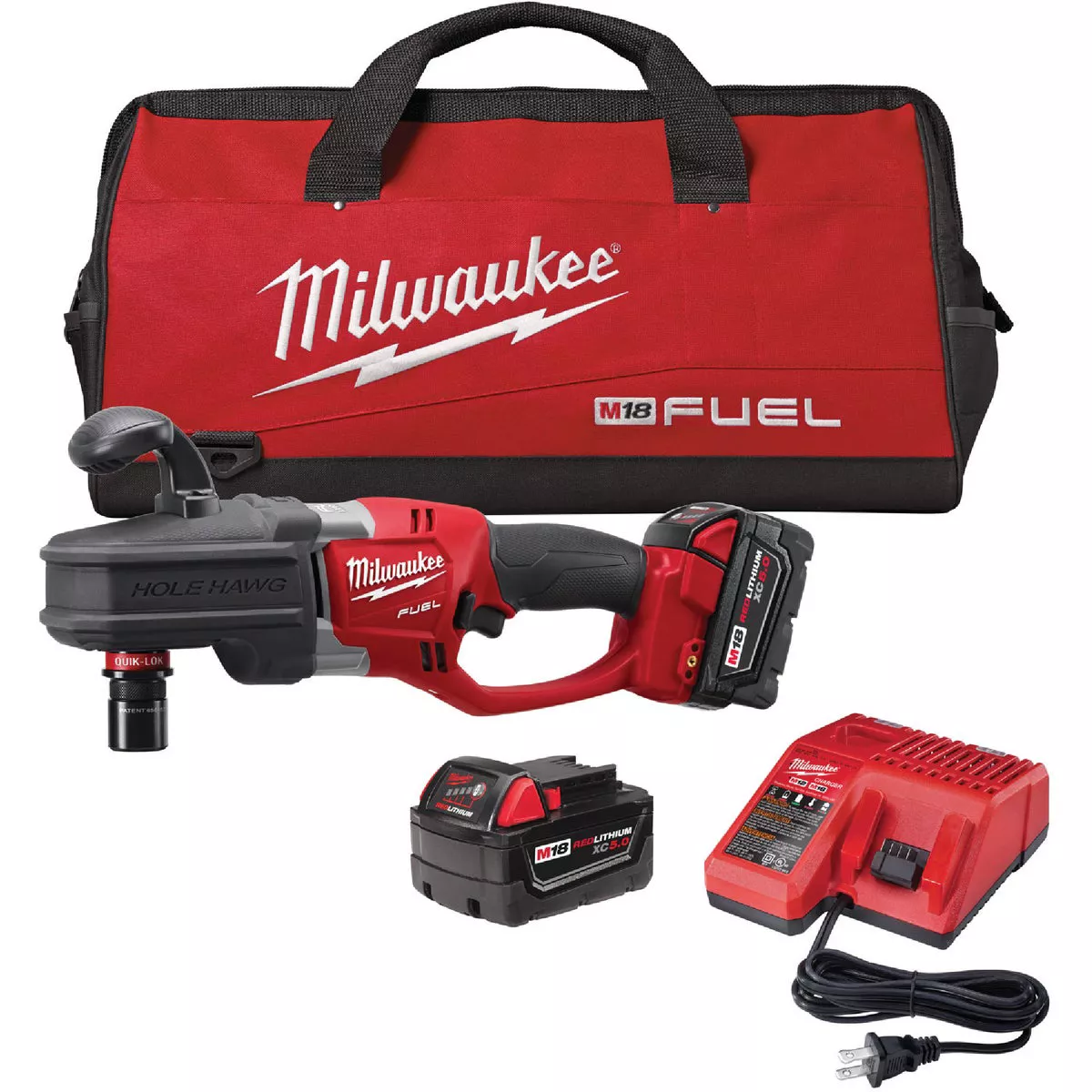 Milwaukee M18 Fuel 18 V. 7/16 In. Quik-Lok Cordless Hole Hawg Right Angle Drill Kit