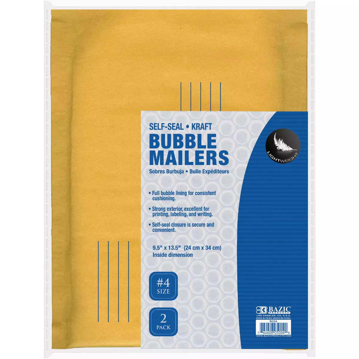 Bazic Products 9.5 In. x 13.5 In. #4 Self-Seal Bubble Mailer (2-Pack)