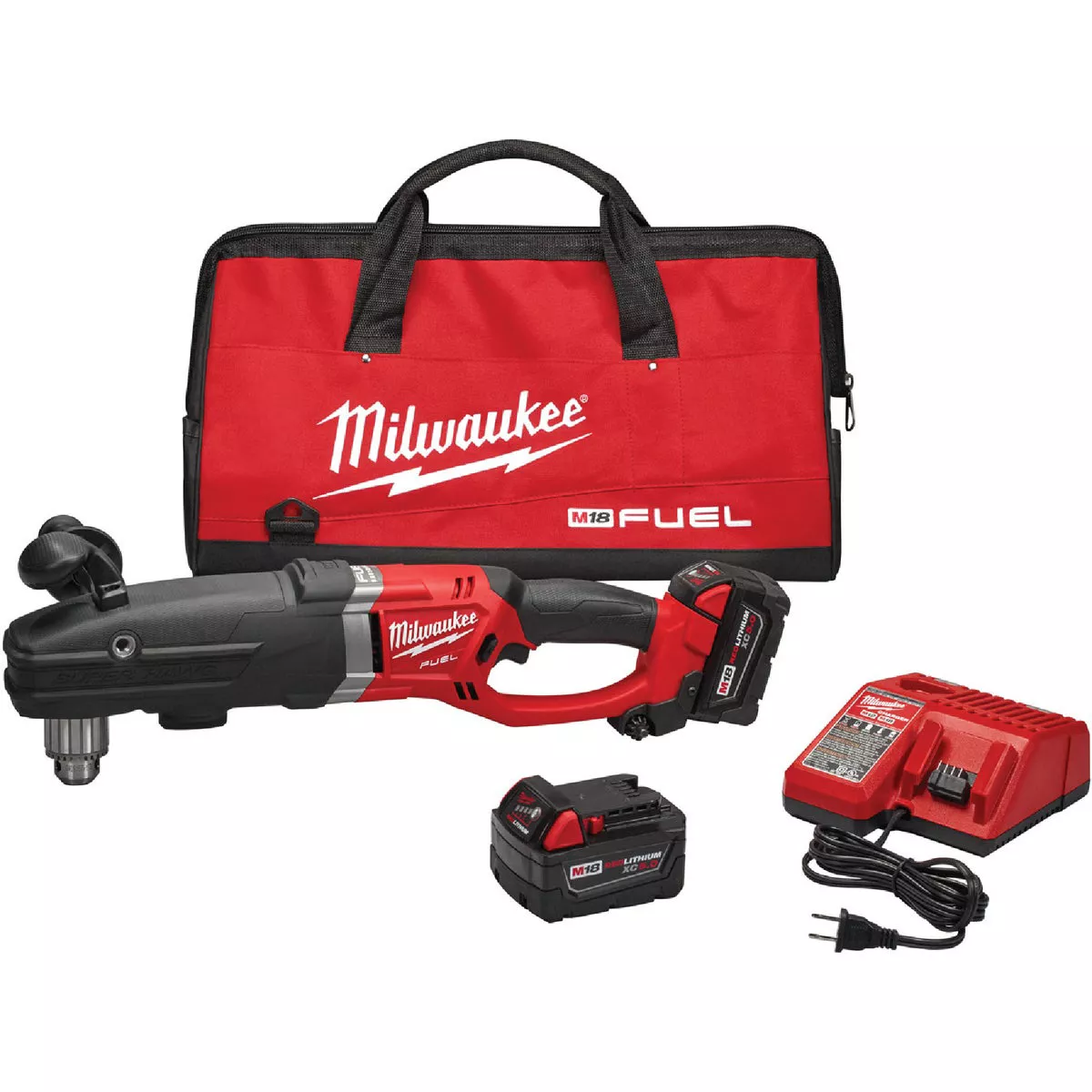 Milwaukee M18 Fuel 18 V. 1/2 In. Metal Keyed Cordless Super Hawg Right Angle Drill Kit with 2 5.0 Ah Batteries