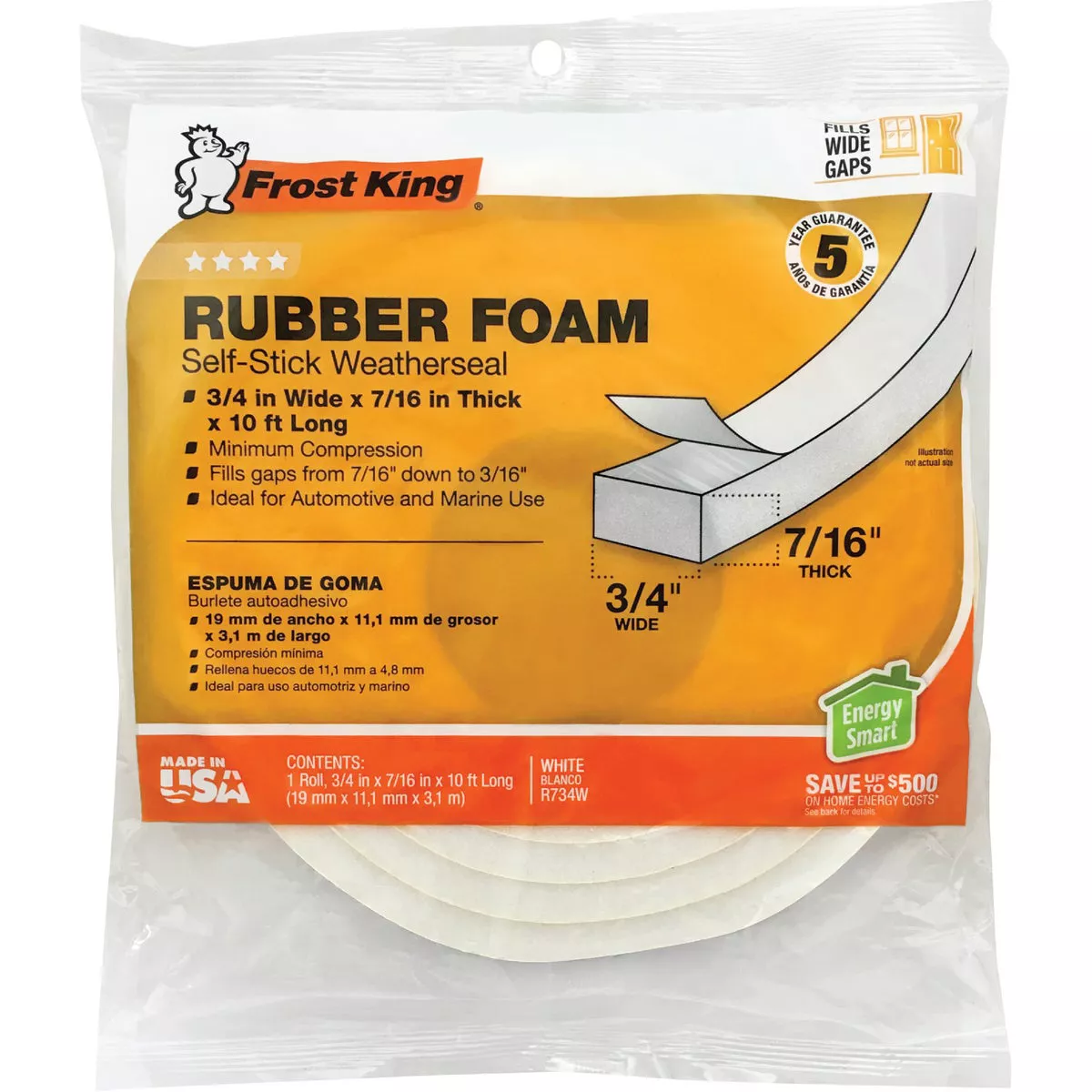 Frost King's 3/4 In. x 7/16 In. x 10 Ft. White Rubber Foam Weatherseal Tape