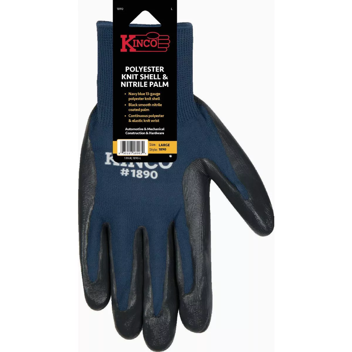 Kinco Men's Large Polyester Knit Shell & Nitrile Palm Glove