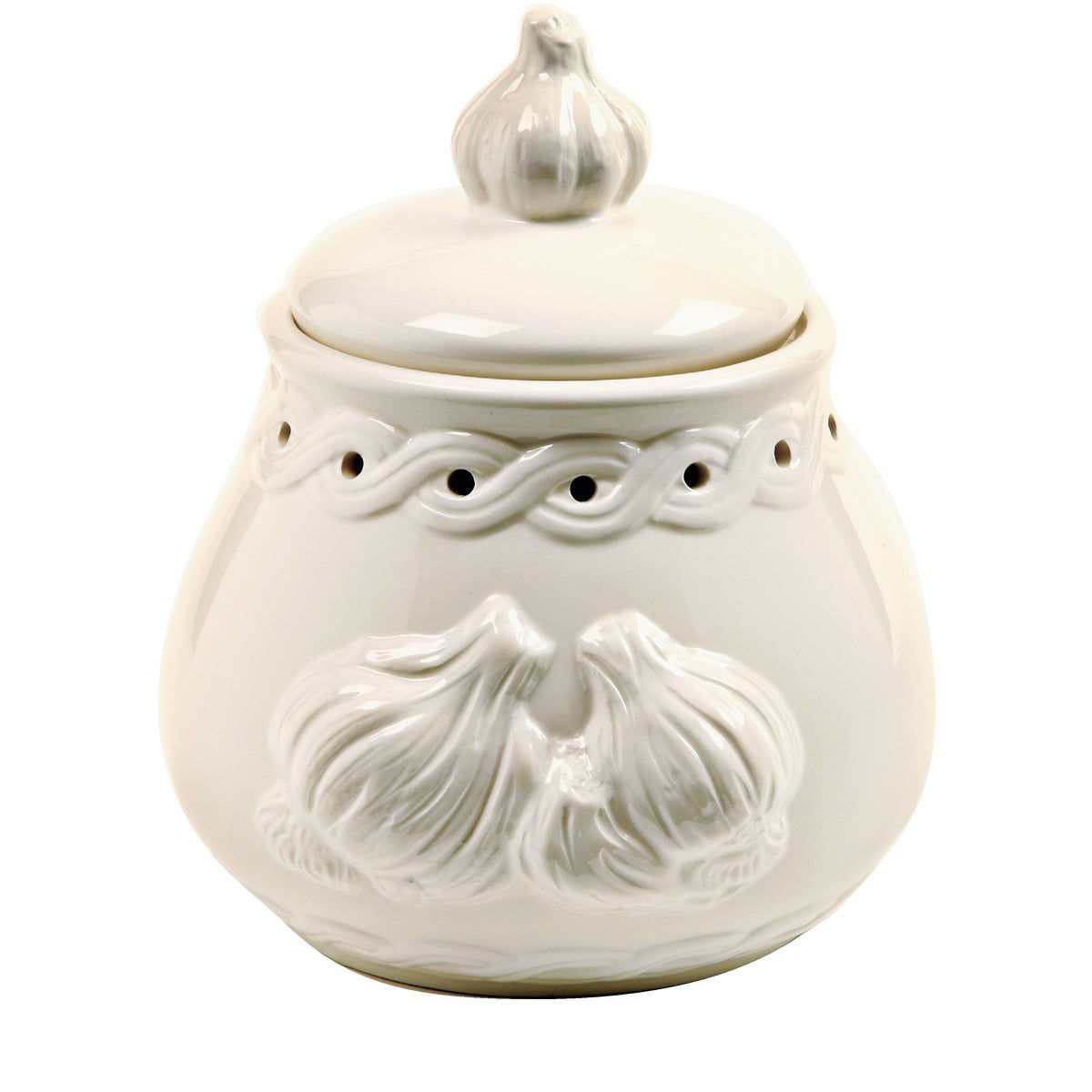 254 STONEWARE GARLIC KEEPER, WHITE