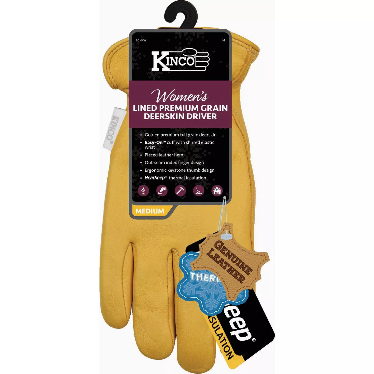 Kinco Women's Medium Lined Premium Grain Deerskin Driver Glove