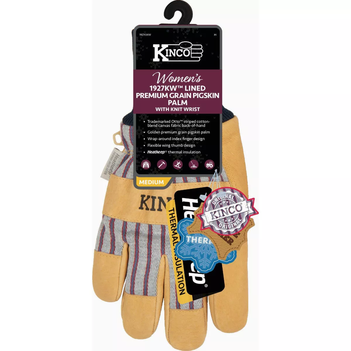 Kinco Women's Large Lined Premium Grain Pigskin Palm Glove with Knit Wrist