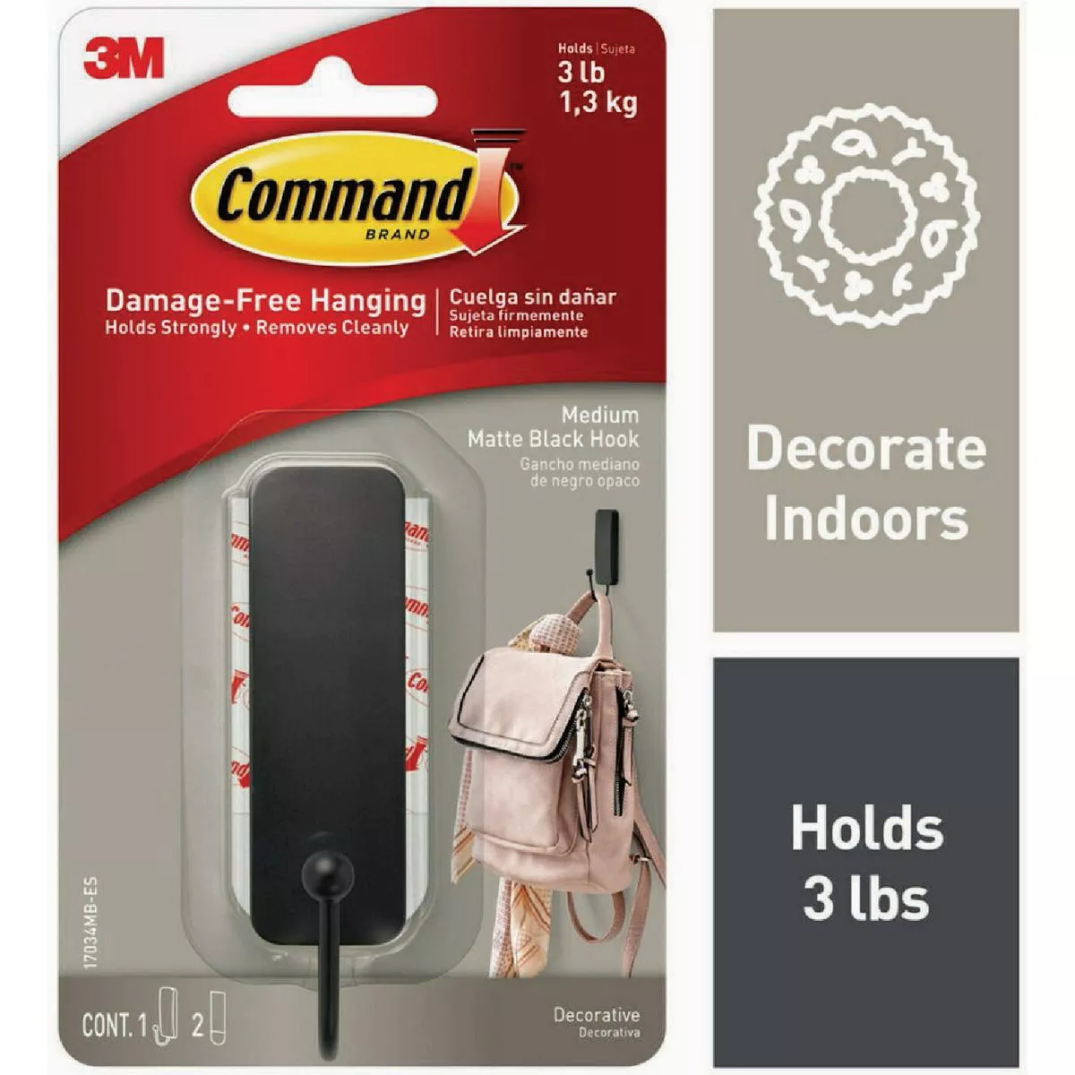 Command Medium Matte Black Hook - 1 Hook, 2 Strips