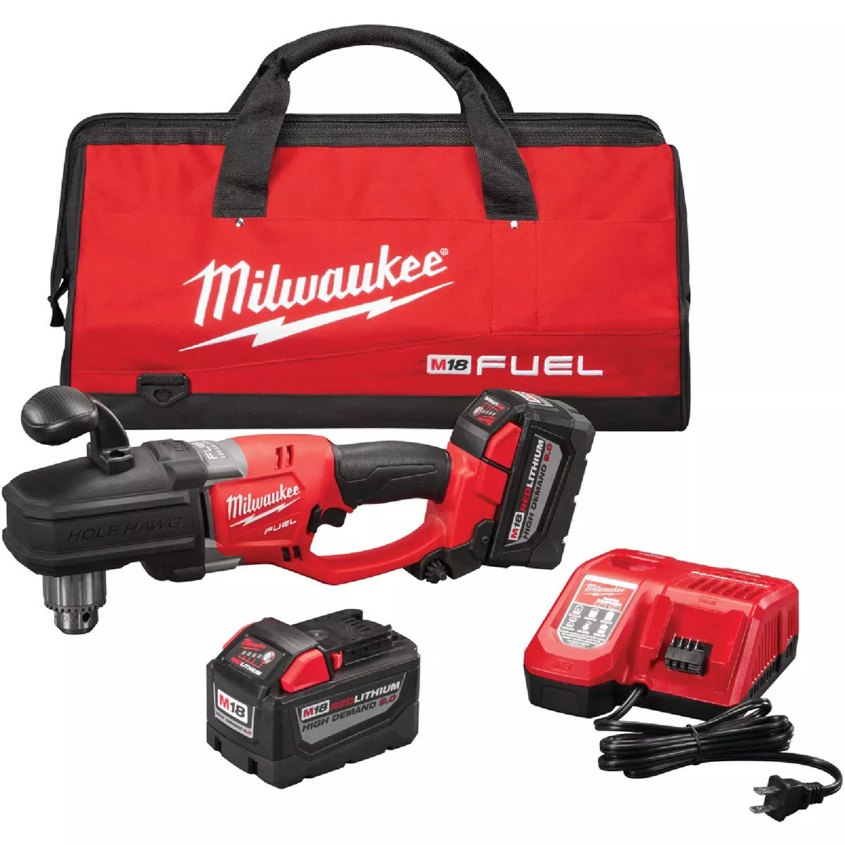 Milwaukee M18 Fuel 18V 1/2 In. Keyed Cordless Hole Hawg Right Angle Drill Kit with 2 Batteries