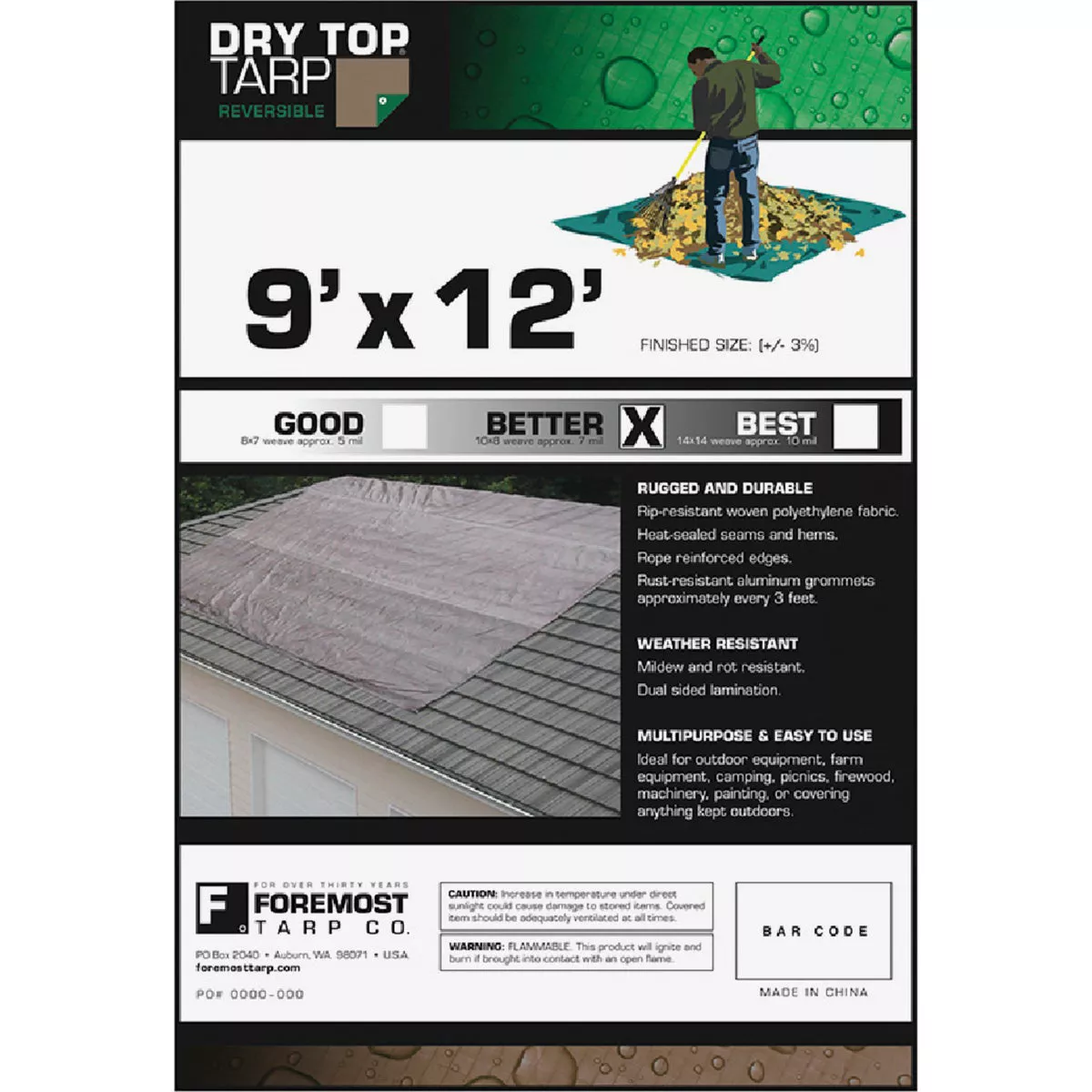 Foremost Dry Top Brown and Green 9 Ft. x 12 Ft. Poly Tarp, 191-914