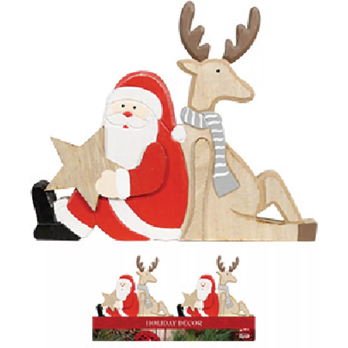 Alpine Sitting Santa & Reindeer Holiday Decoration