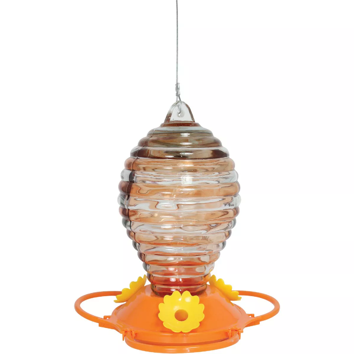 Pinebush Hand Painted Orange Ringed Glass Oriole Feeder