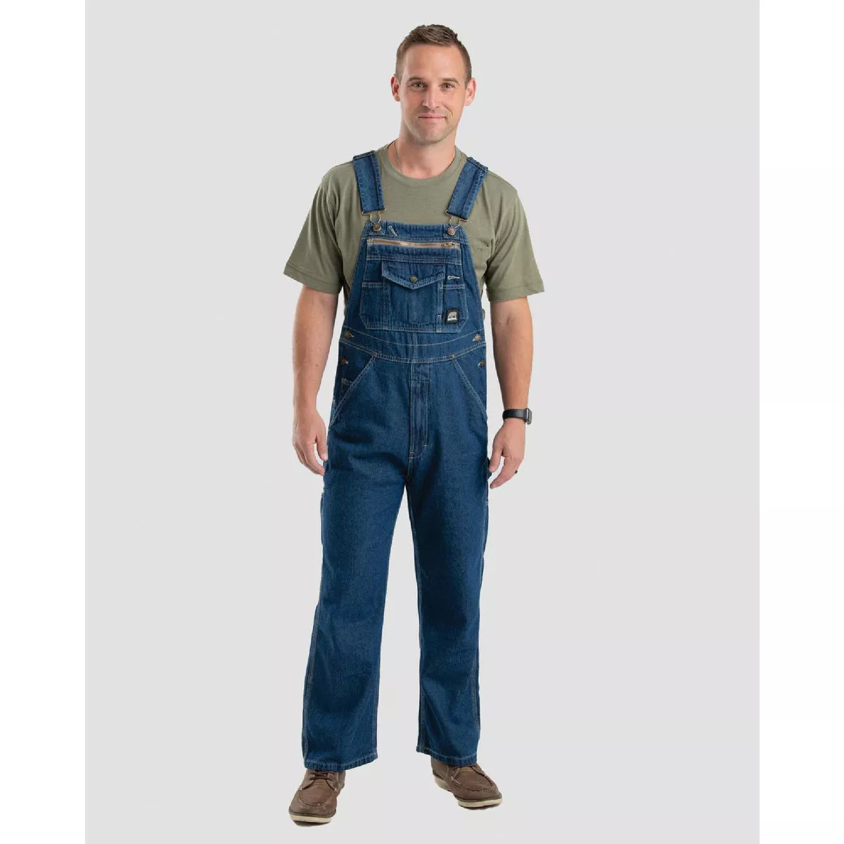 Berne Men's 34x32 Regular Stone Wash Dark Heritage Unlined Washed Denim Bib Overalls