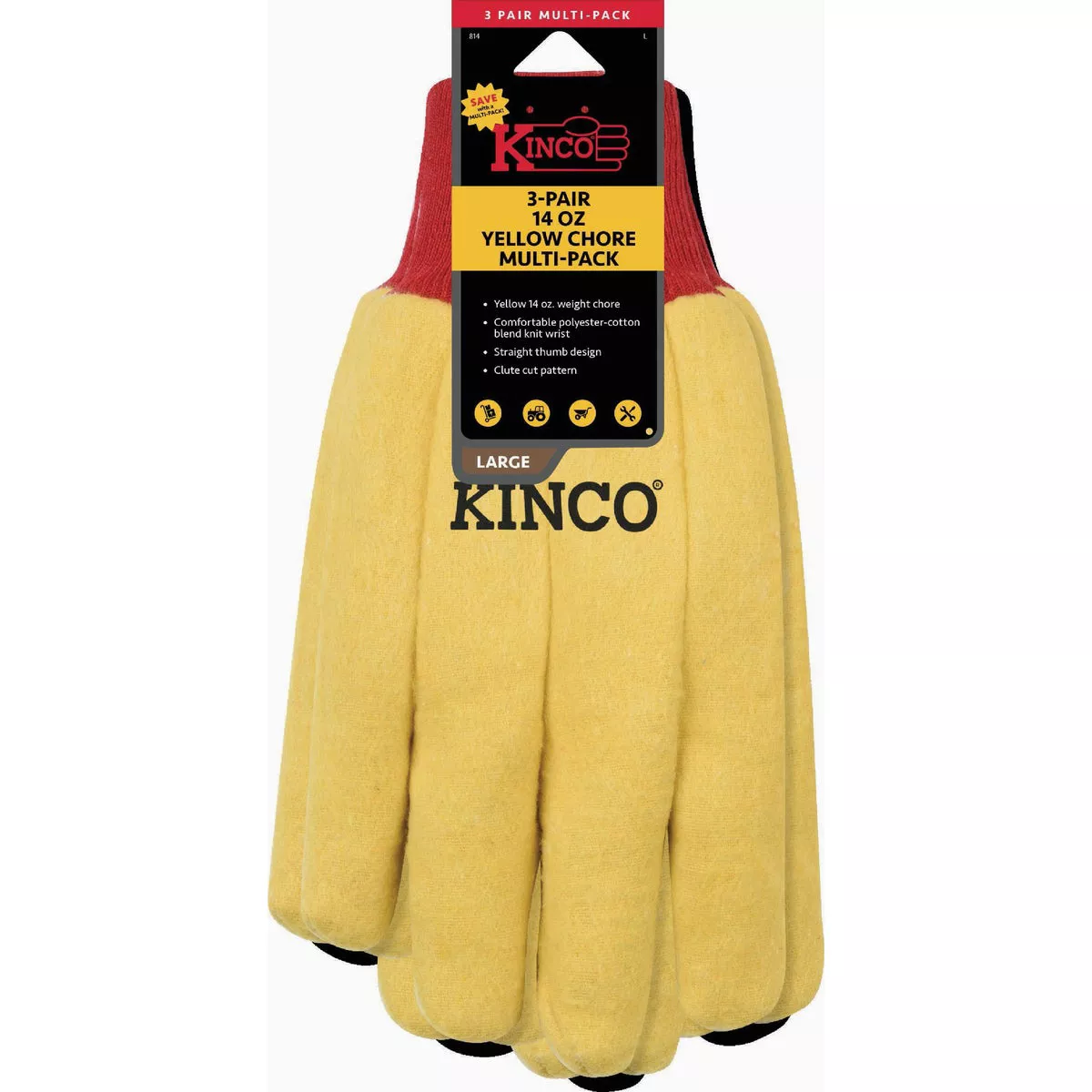 Kinco Men's Large 14 Oz. Yellow Chore Glove (3-Pack)