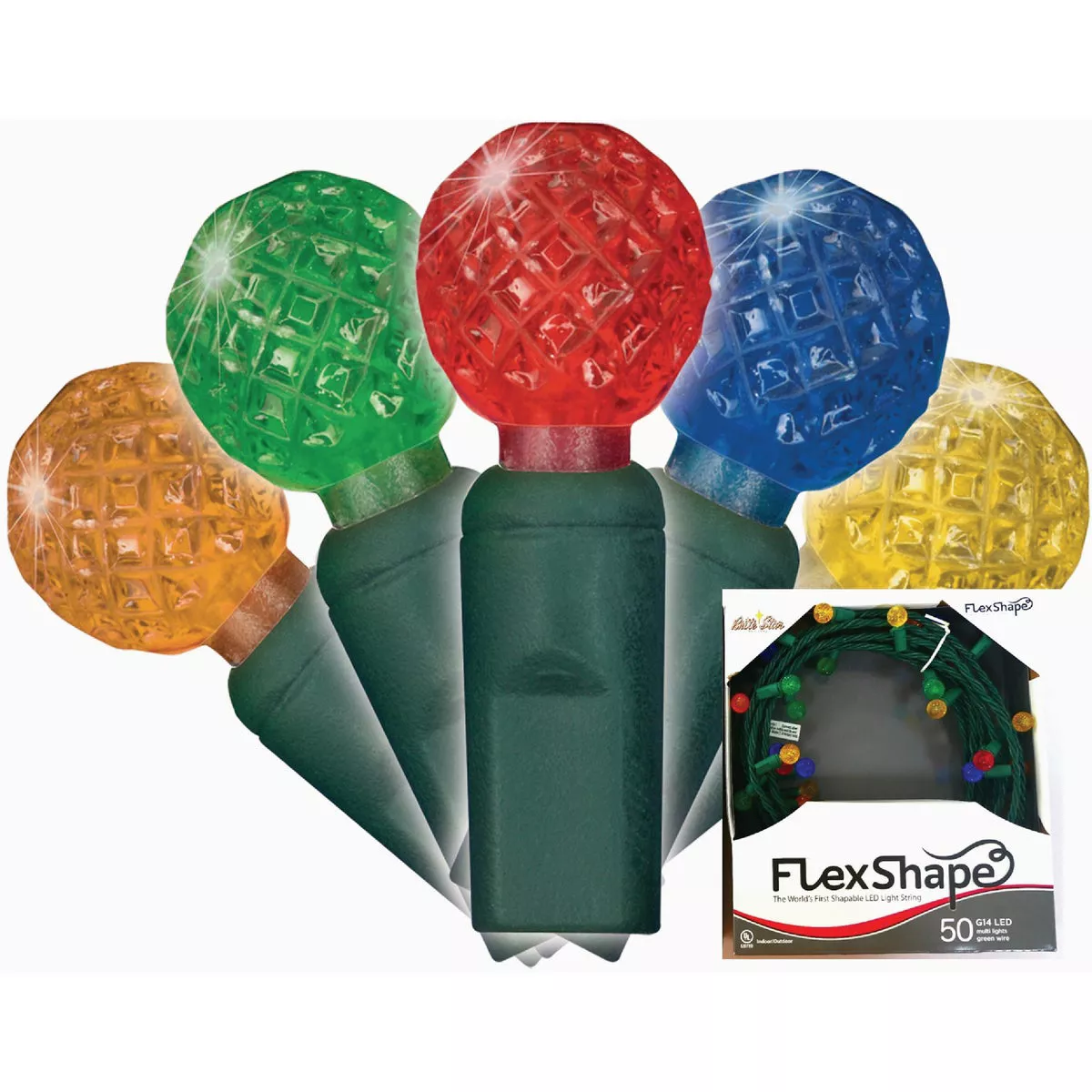 Brite Star Flex-Shape Multi 50-Bulb G14 Faceted LED String Light Set with Green Wire