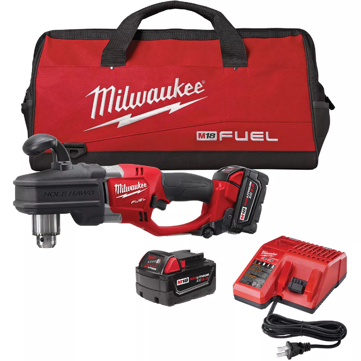 Milwaukee M18 Fuel 18 V. 1/2 In. Keyed Cordless Hole Hawg Right Angle Drill Kit