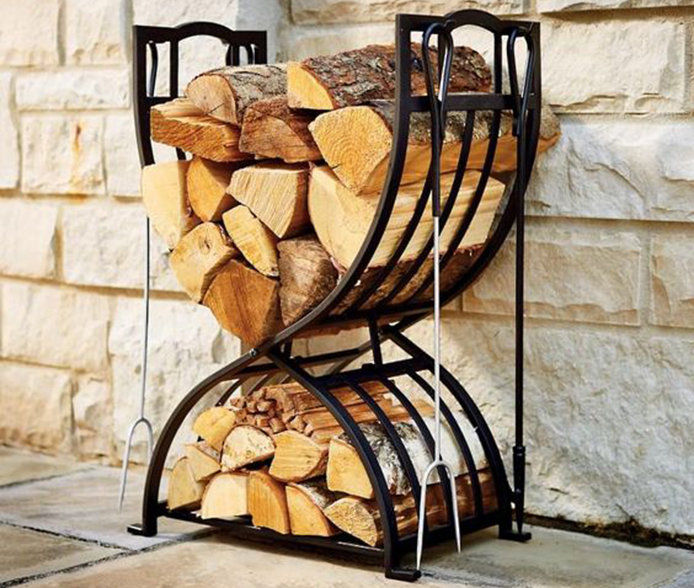 A rack holding fire logs