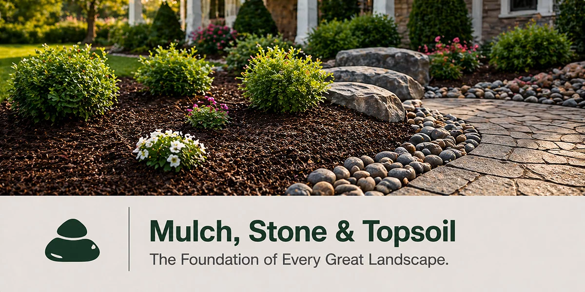 Mulch, stone, and topsoil