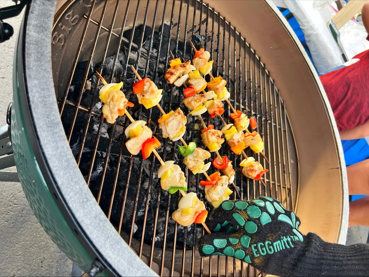 Shrimp cooking on the egg