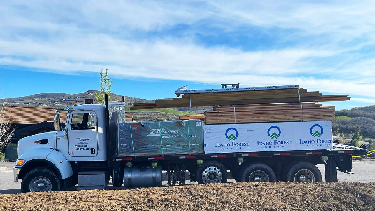 stringham lumber delivery truck with building materials